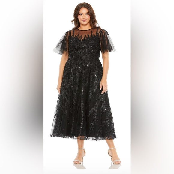 MAC DUGGAL 20477 NWT High Neck Flutter Sleeve Embellished A Line Dress - Picture 1 of 7